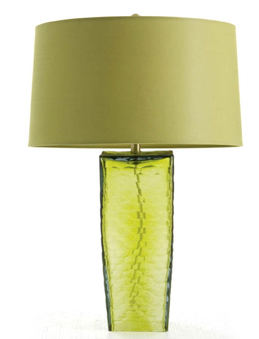 Lime green art glass designer lamp with a simple drum shade from Plantation