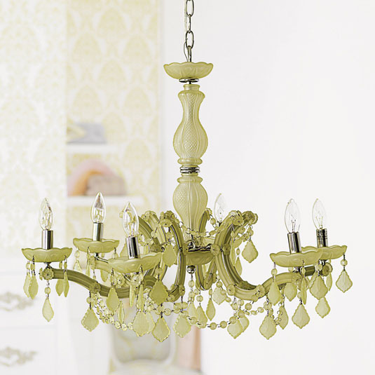 Chandelier with a metal frame with frosted glass crystals from Brocade Home