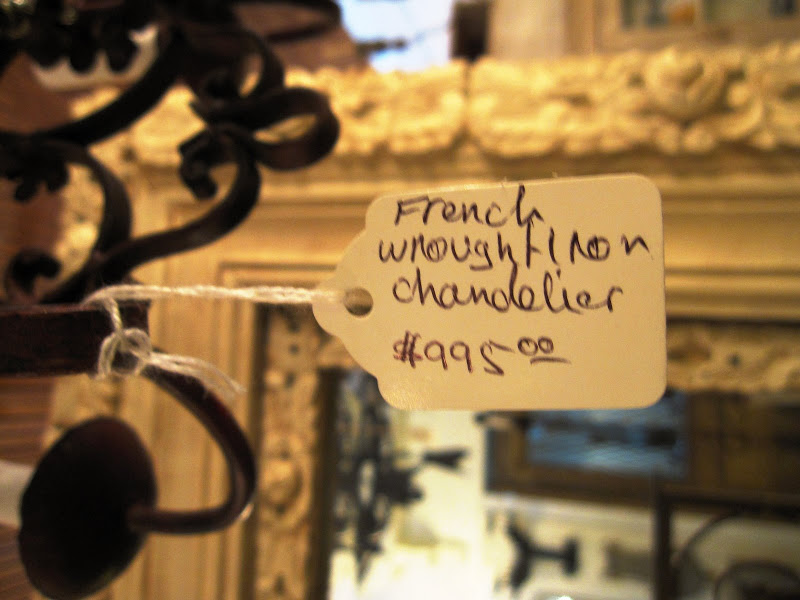 Price tag on a French Wrought Iron Chandelier from Pom Pom Interiors