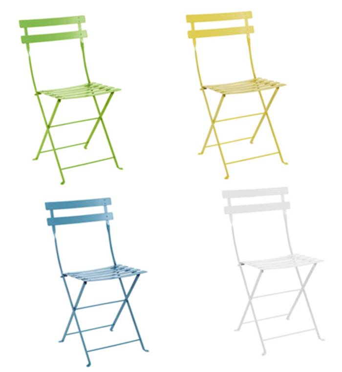 Four Bistro Metal Folding Chairs in different colors