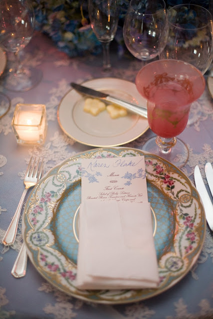 Table setting with Sevres inspired at a wedding by Delaney Todd Bagwell
