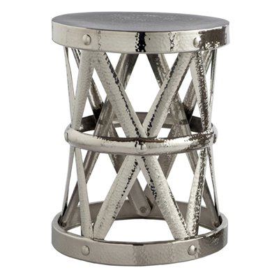 Pounded nickel stool that can double as an accent or side table from Modern Dose