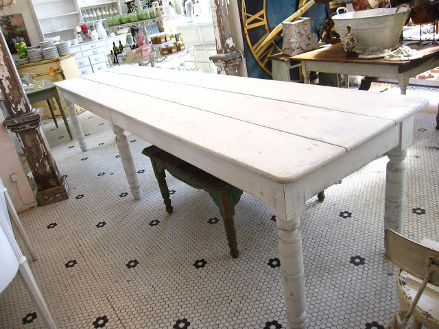 19th century vintage white washed 12' long farmhouse table