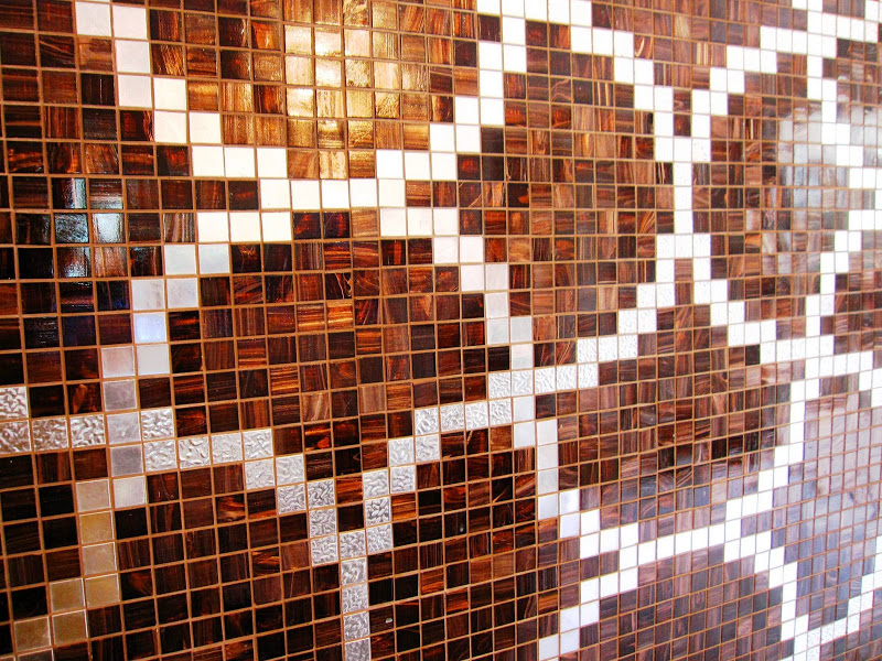 White gold, brown and white mosaic tile wall by Bisazza