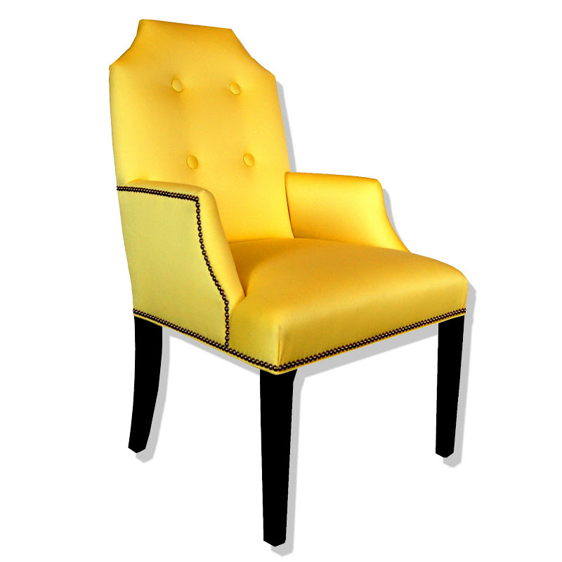 Bright yellow tufted upholstered accent chair with nail head trim from Plush Home
