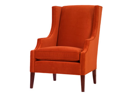 Orange velvet wingback armchair from Jayson Home & Garden