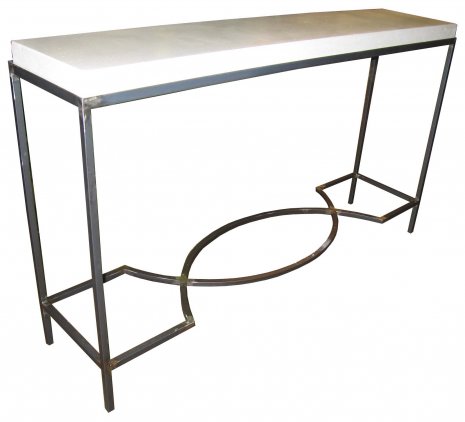 Custom hand forged iron base console table with bone concrete top by Bradley-Hughes from Woodson & Rummerfield