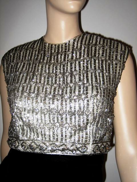 Close up of the metallic top on an evening gown from Bobette Cohn