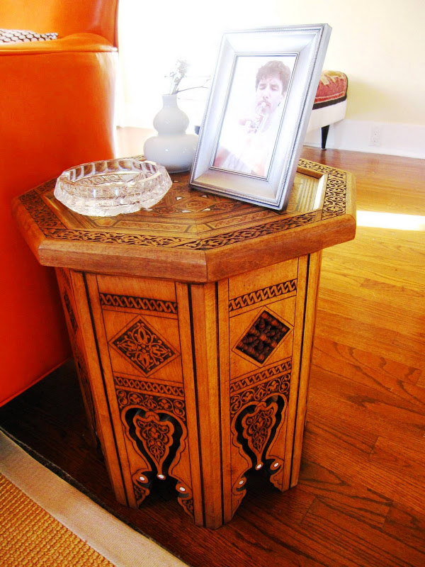 Close up of a Moroccan side table in a living room