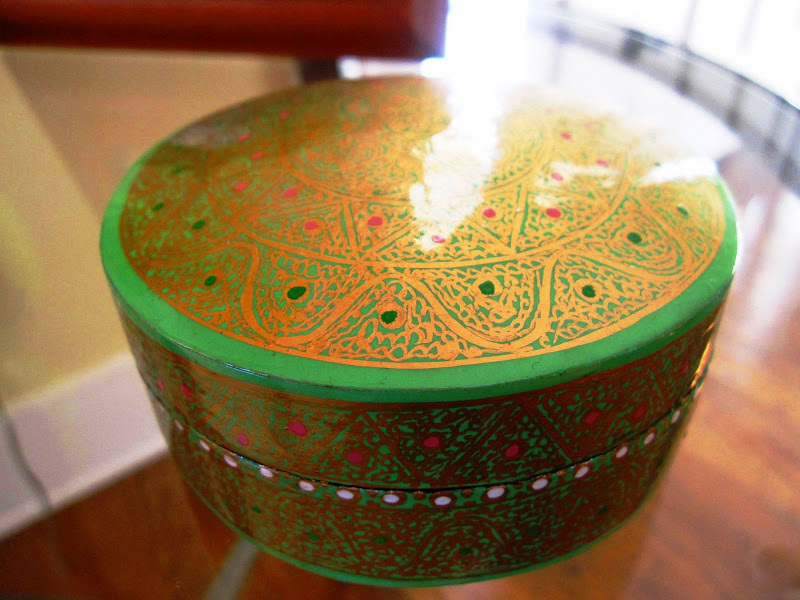 Moroccan inspired storage box on a glass table