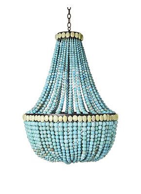 Turquoise empire chandelier on a dark steel frame from Maison Luxe