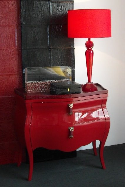 Red lacquer chest of drawers from Fendi Casa