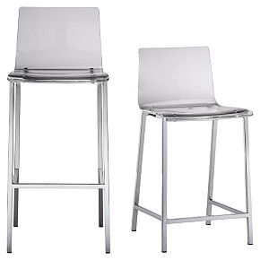 An acrylic and chrome counterstool and barstool from cb2 
