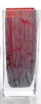 Glass vase with beige and red crackled pattern from Horchow