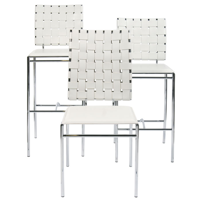 White leather and chrome chairs with woven backs from Z Gallerie