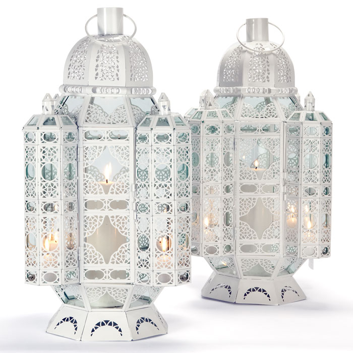 Two white metal Moroccan style lanterns from Z Gallerie