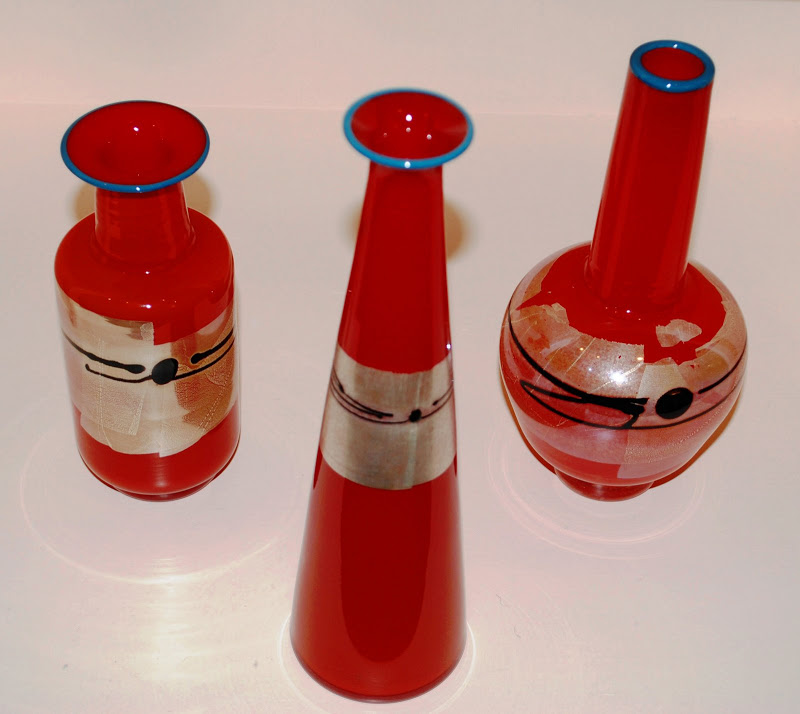 Three red glass vessels from Studio Paran