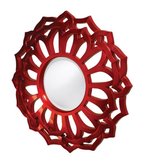 Red metallic round mirror from Plantation