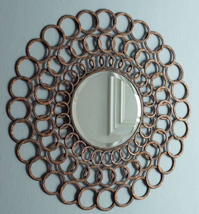 Iron frame mirror made of layered rings from Horchow