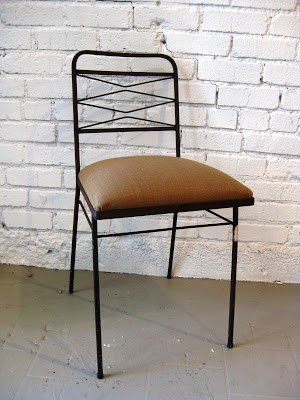 Iron Outdoor Side Chair reupholstered with Sunbrella outdoor fabric from NK Shop