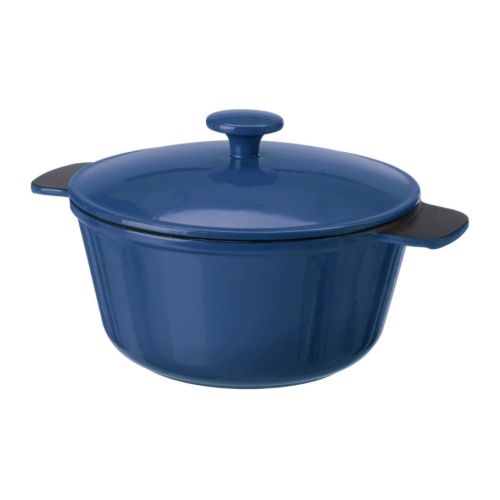 Blue cast iron casserole pot from Ikea