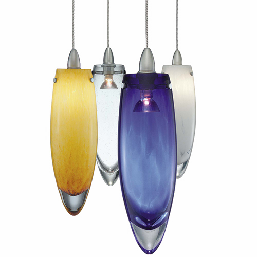 Blue, white, amber, clear and opal hand blown crystalline glass pendant lights from yLighting