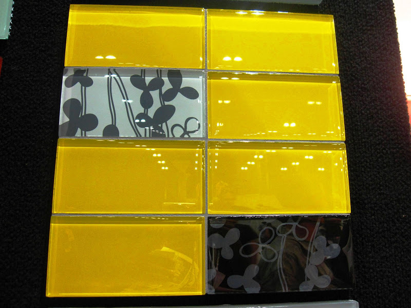 Bright yellow colored glass subway tiles by Mod Walls at Dwell on Design