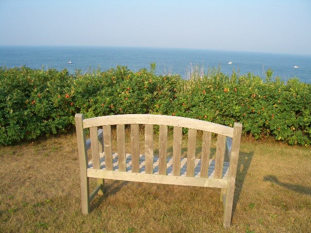 Wood bench overlooking the Atlantic Ocean in Nantucket