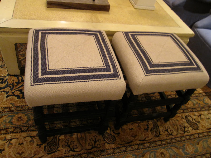 Two natural linen stools at the Great Harbor Yacht Club