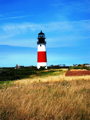 Red and white Sankaty Lighthouse in Nantucket
