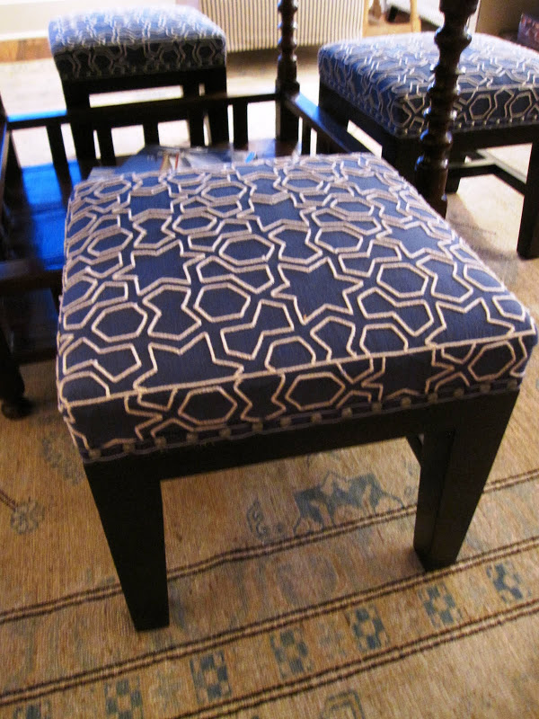 Close up of an upholstered stool at the Great Harbor Yacht Club