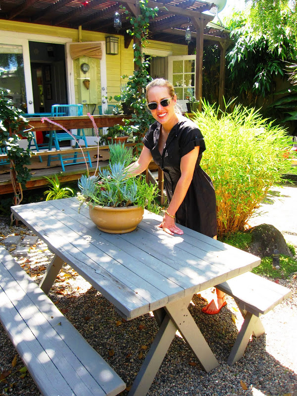 Charlotte Broussard in her designer garden in Venice Beach, CA