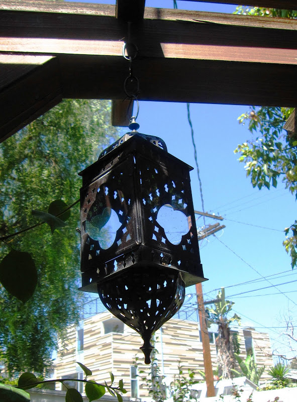 Moroccan style metal lantern on a deck in Venice Beach, CA