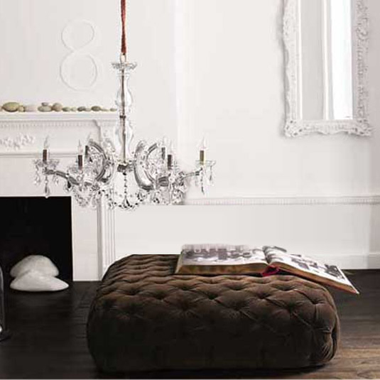 Brown velvet tufted square ottoman from Brocade home