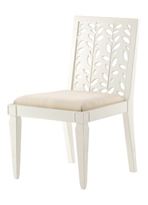 White lacquered oak chair with linen drop in seat cushion from Maison Luxe