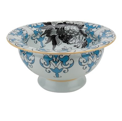 Blue, black and white bowl with pedestal base from Weego Home