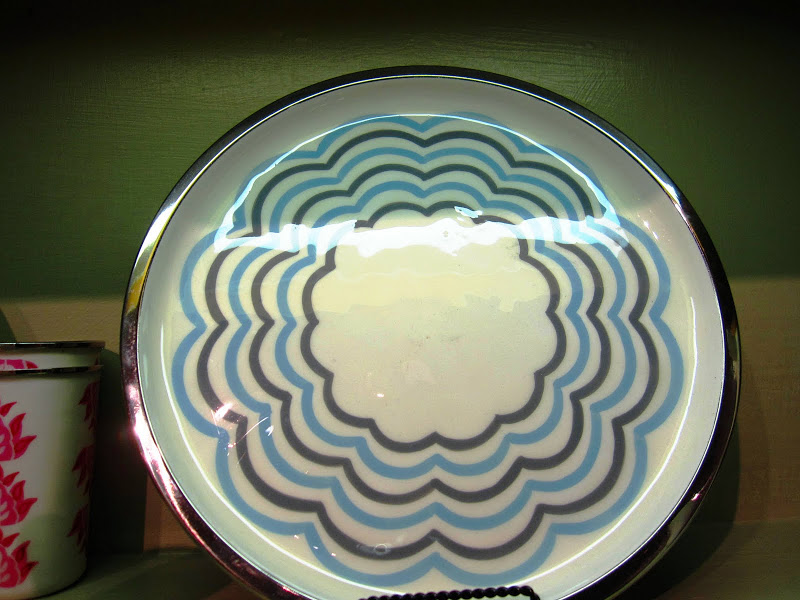 Blue, grey and white enamel and metal plate from Michele Varian