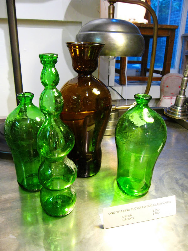 Recycled green and brown glass vases from Michele Varian
