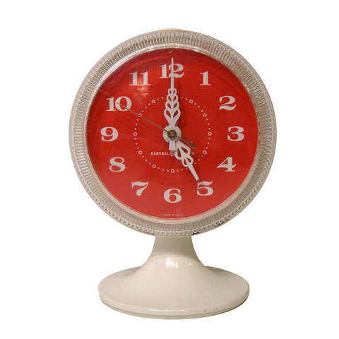  Vintage General Electric white plastic table clock with bright orange face