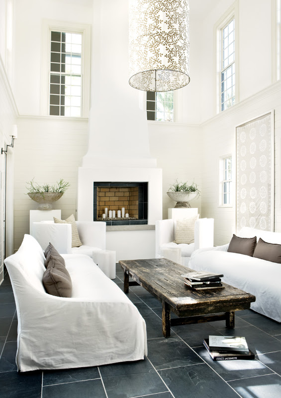 All white living room in a Florida beach house
