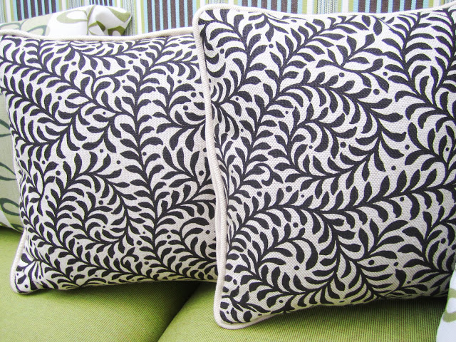 Two natural linen foliage printed pillows