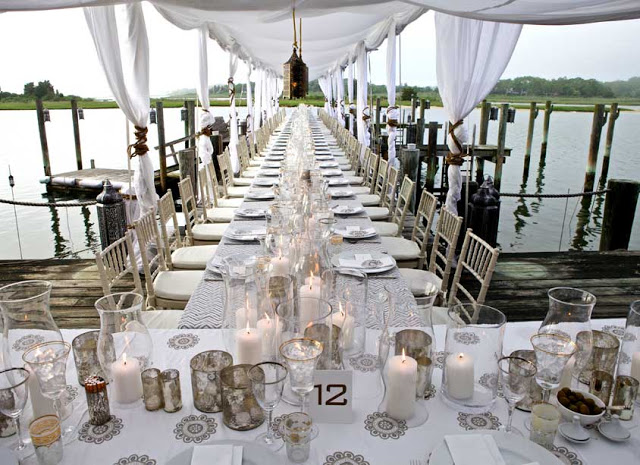Elegant birthday table setting on a dock