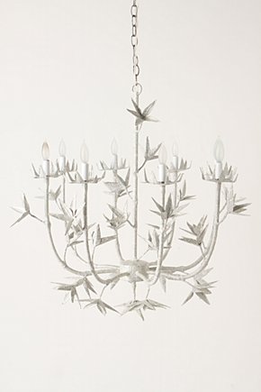 Handcrafted iron chandelier covered with encyclopedia print from Anthropolgie