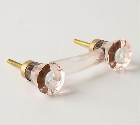Pink glass and brass drawer handle from Anthropologie