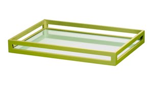Green tray with cut out sides and a mirrored bottom from Inside Avenue