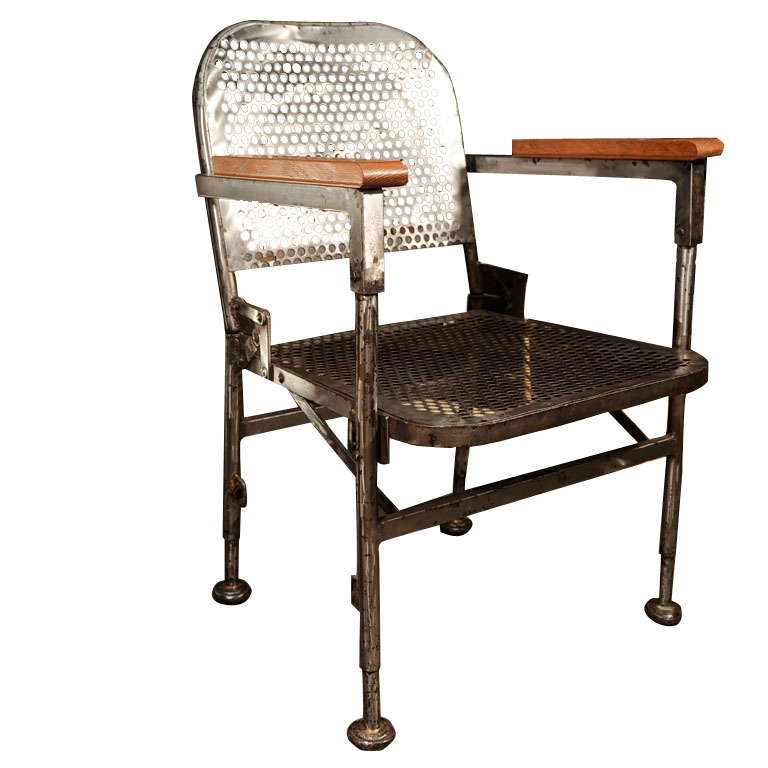 Vintage Perforated Metal and Wood French Chairs