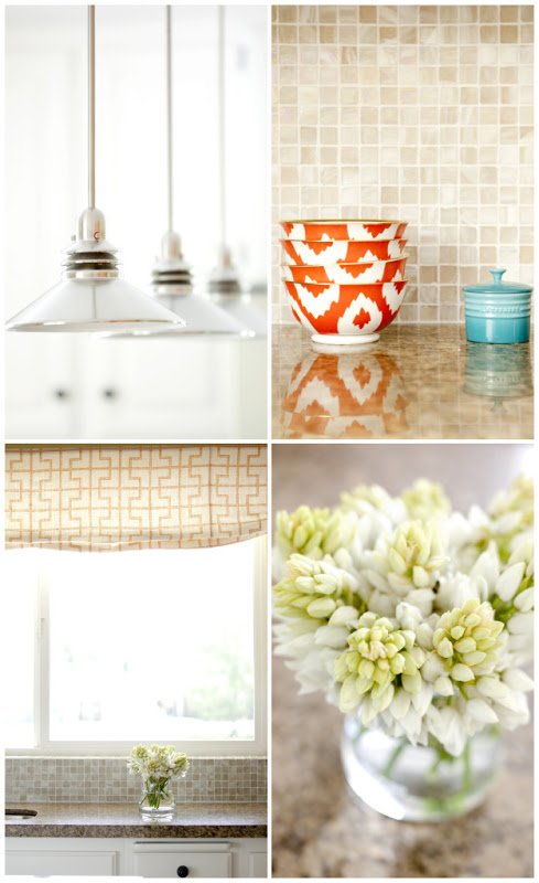 Four photos in a bright and airy kitchen