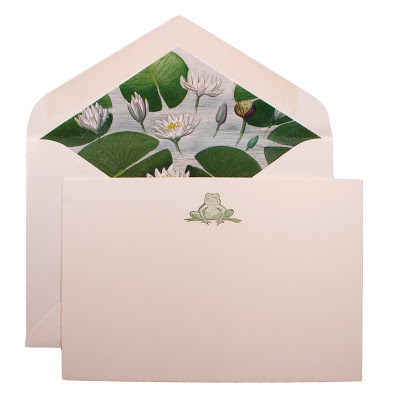 Stationary by John Derian with a frog on the envelop and lilies and lily pads on the inner top flap