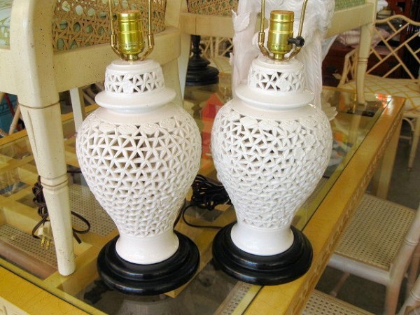 Pair of Asian Ceramic Cut Out Lamps