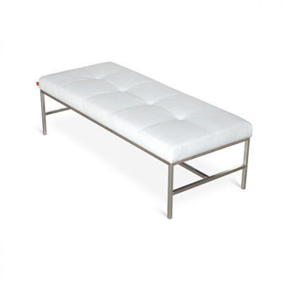 White leather tufted bench